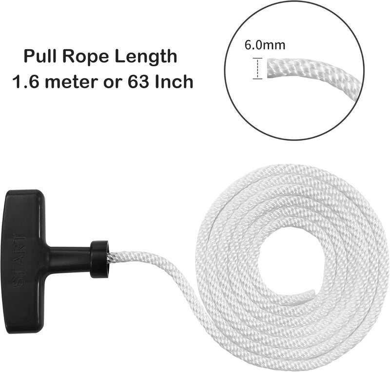 TJWODO 2-Pack Lawn Mower Pull Cord, 1.6m 6mm Recoil Starter Rope with Handles Fit for Honda Predator Champion Generac Small Engine Generator Trimmer Chain Saw Pressure Washer Snow Blower - Image 2